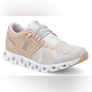 On Running White and Beige Athletic Shoes